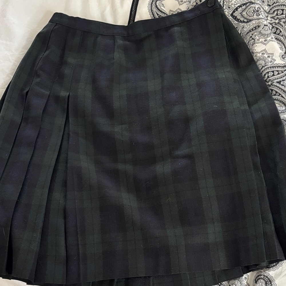 Laura Ashley Wool Plaid Green Navy blue Vintage Skirt Size 10